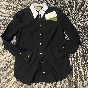 Gucci Popeline Micro Sand Shirt black with white collar